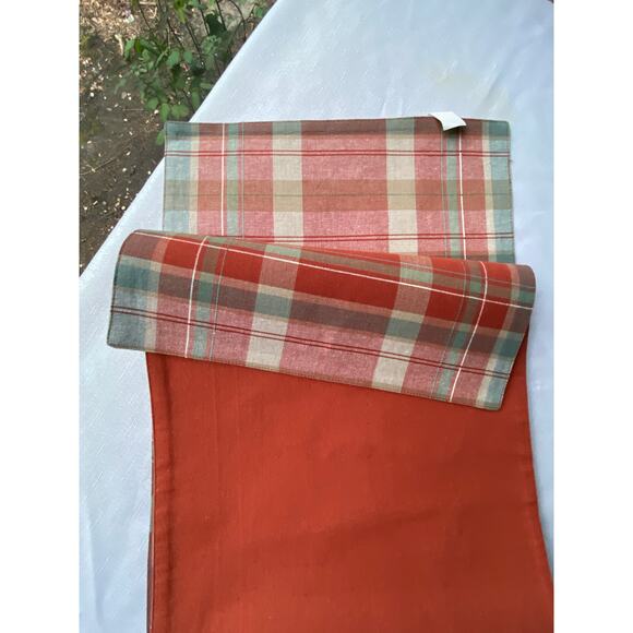 Table Runner  Pumpkin / Paprika Orange w Plaid includes sage green & white EUC - Picture 11 of 11